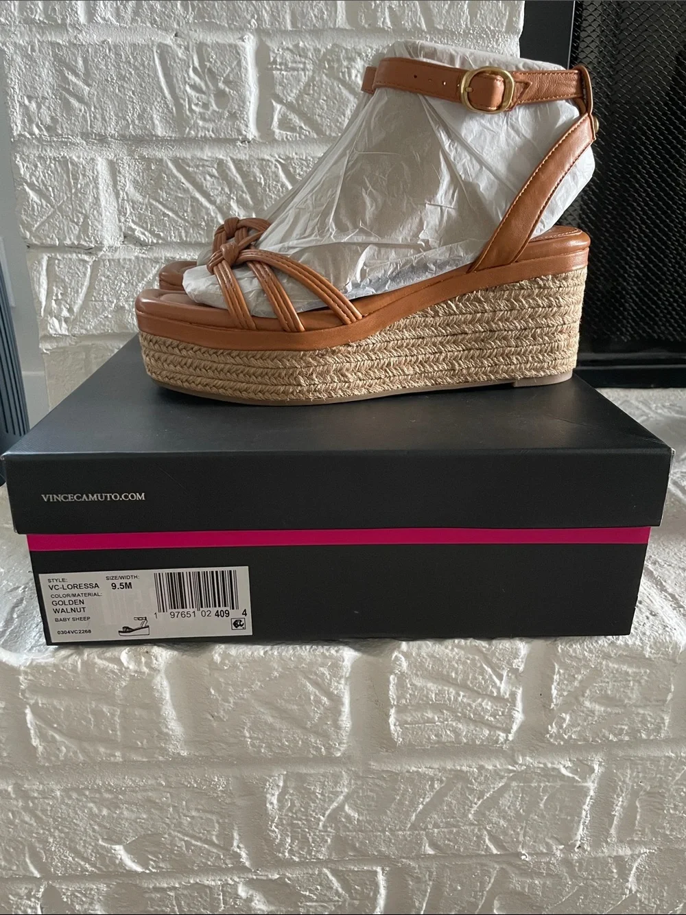 Vince Camuto Cognac Leather Knot-Front Platform Espadrilles